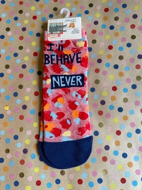 Blue Q Pink Multicolor 'I'll Behave NEVER' Ankle Socks